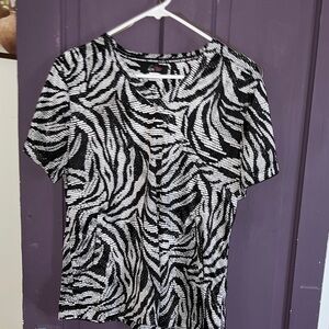 Koi Black and White Zebra Print Scrub Top